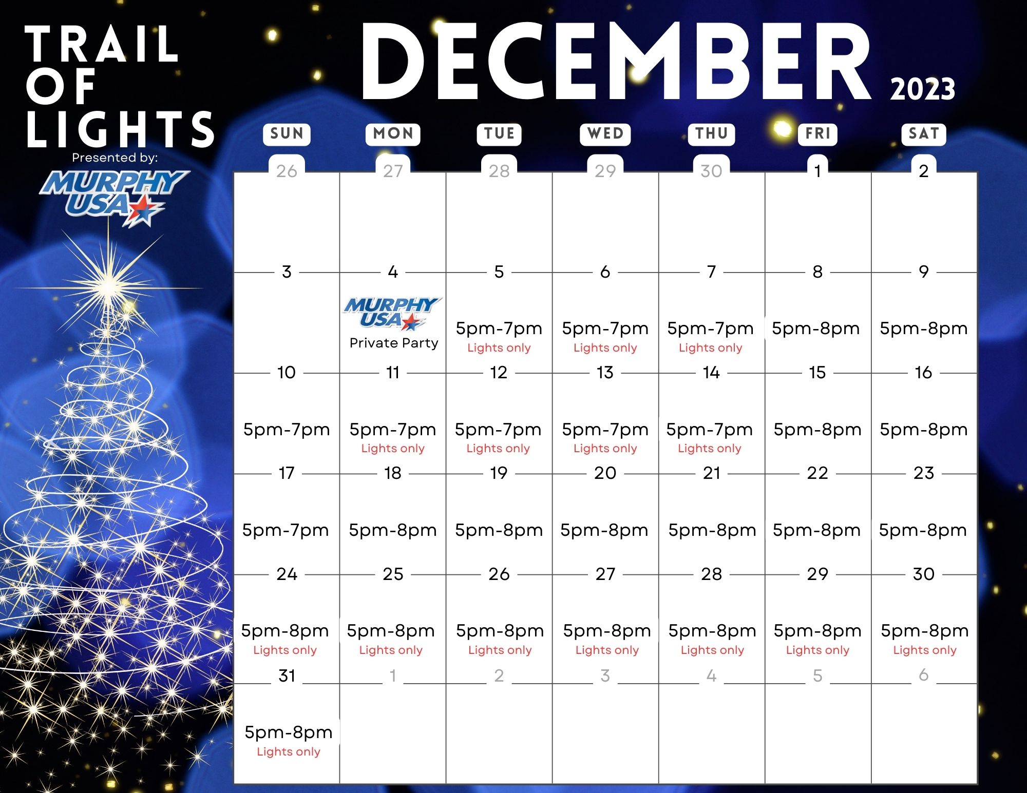 Trail of Lights Calendar